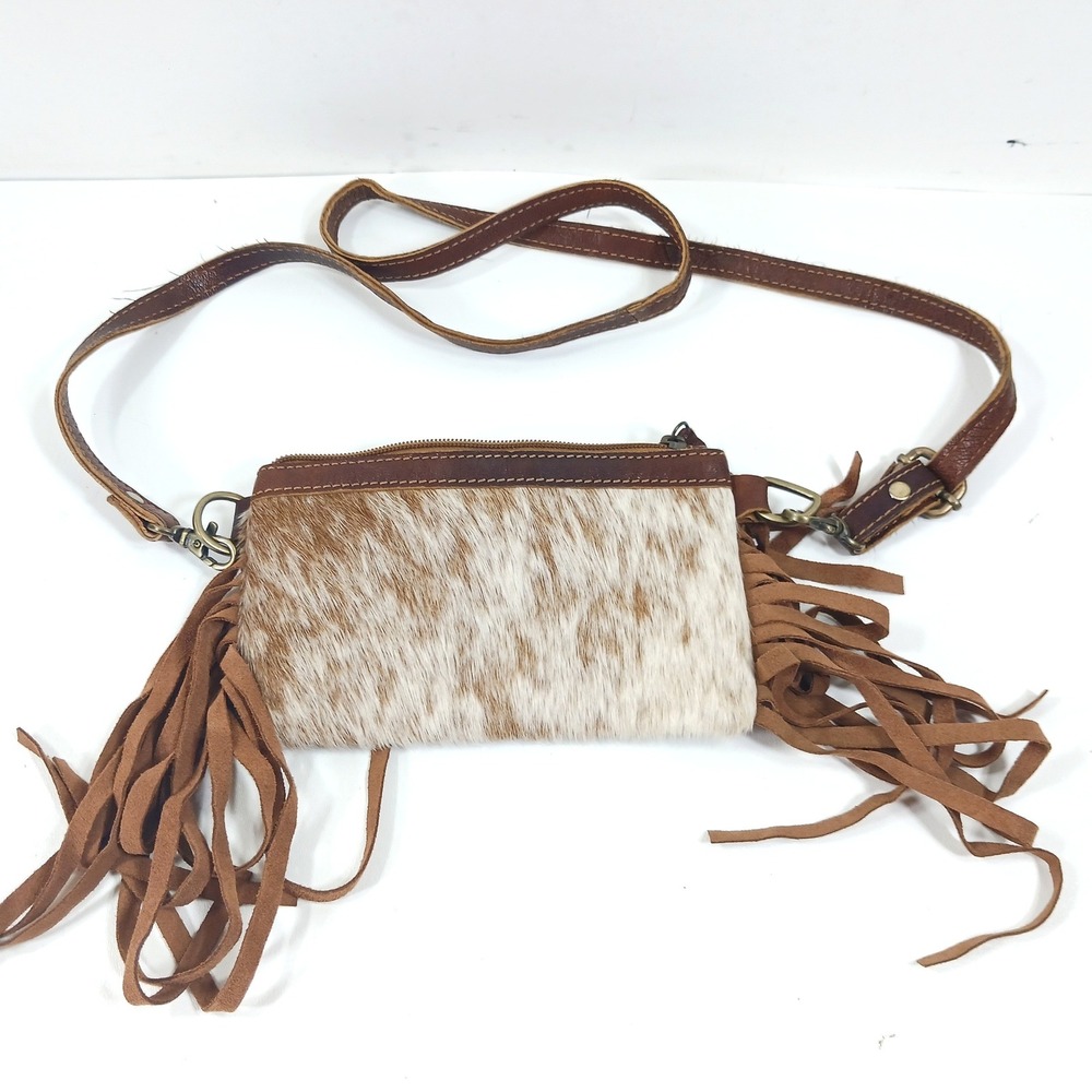 American Darling Cowhide Fringe Crossbody Bag Leather Western Boho Small Brown